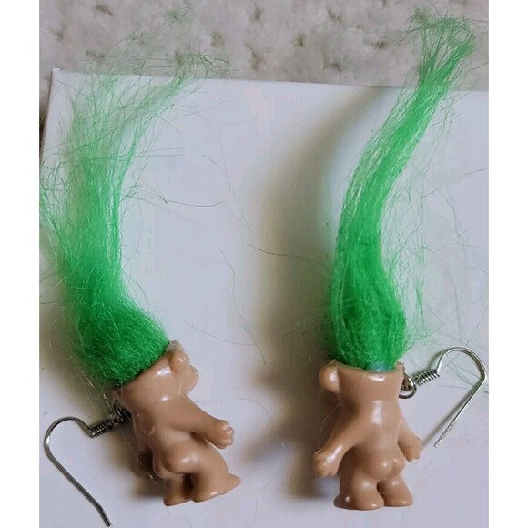 Troll Doll 1" Good Luck Lucky Bingo Lottery Green Pierced Earrings in GIFT BOX - Picture 3 of 3